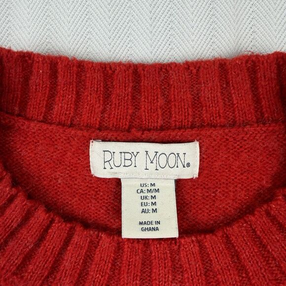 Christmas Cropped Sweater “Merry” Champagne Wool Blend Red Women’s Sz M Holiday - Picture 6 of 9